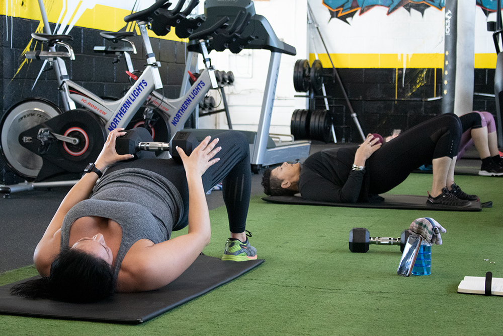 Group fitness class at TrainerGames gym in Shelburne