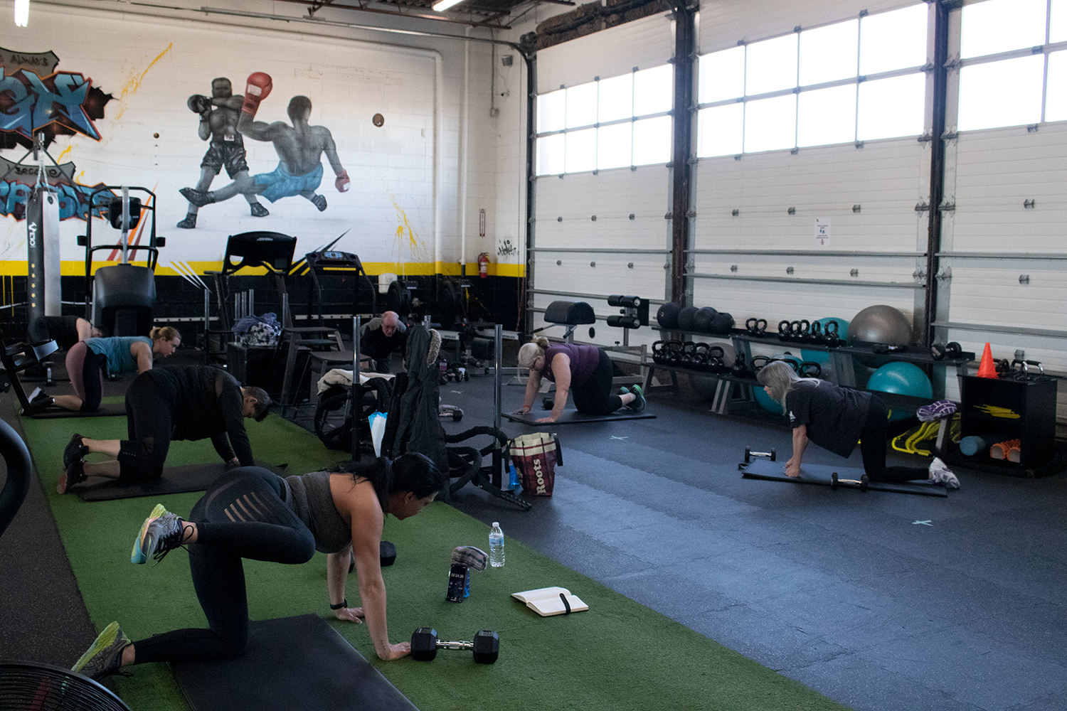Group fitness class at TrainerGames gym in Shelburne